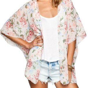 PacSun Floral Sheer Kimono in White, Pink, Green, Blue